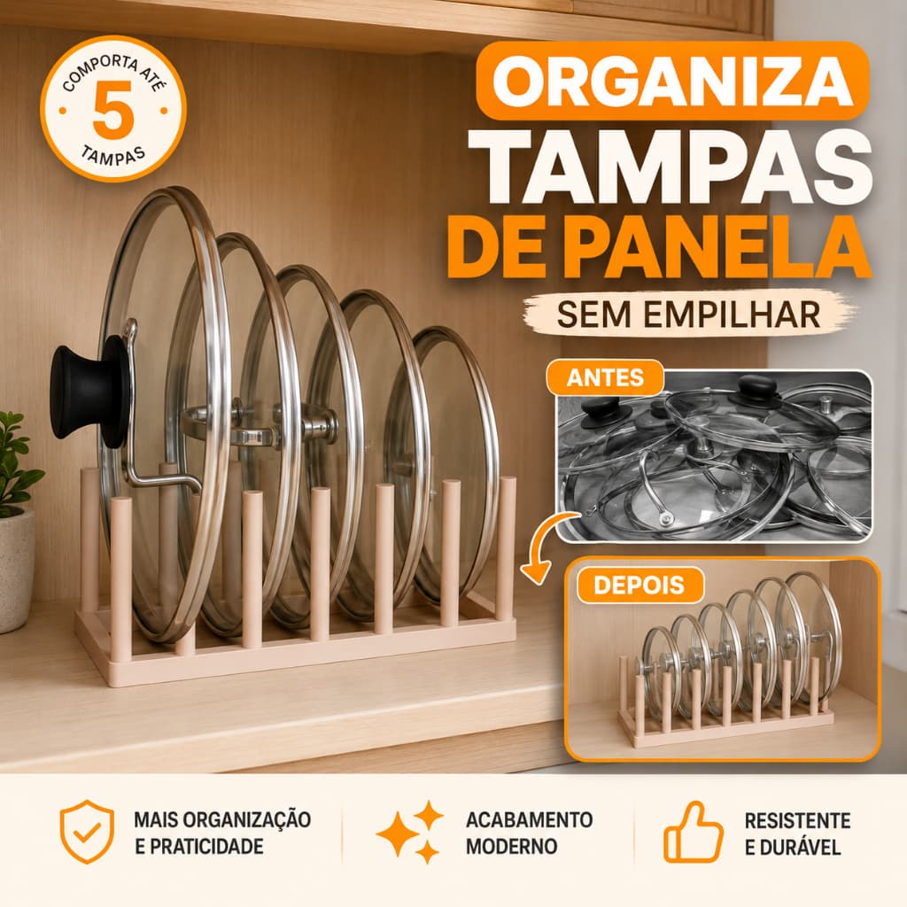 Organizador Para Tampas de Panelas, ideal Para Bancadas e Armários Suporte Para Tampas de Panela Suporta 5 tampas