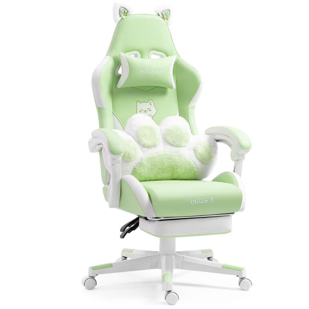 Cadeira Gamer Com Almofada Pata De Gato e Orelhas De Gato VERDE