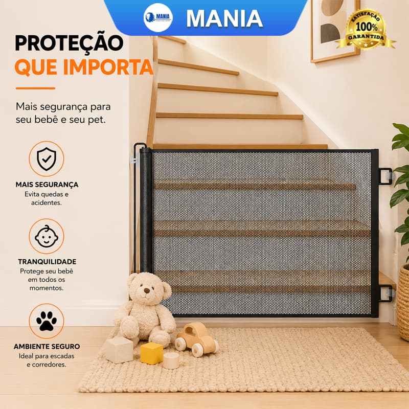 Grade retrátil de segurança preta para cães e gatos, proteção doméstica