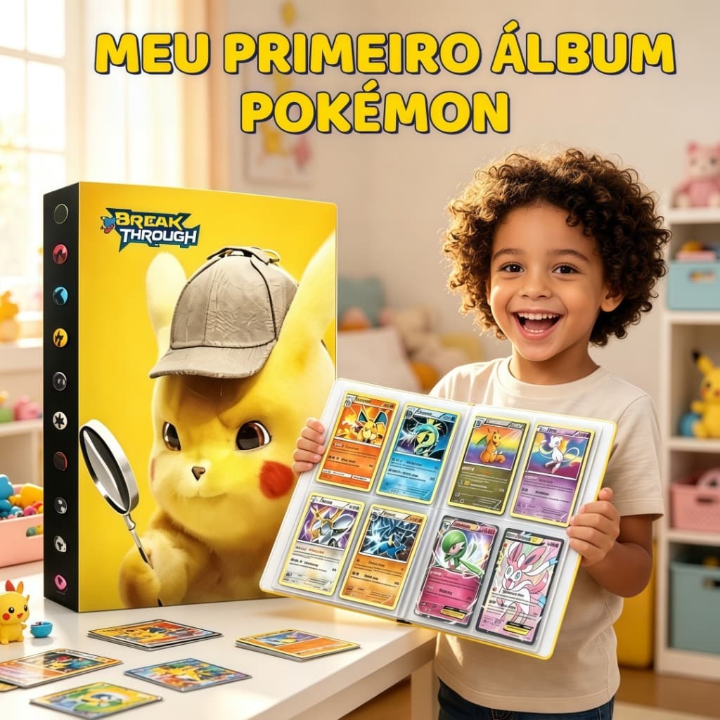 Álbum Pokémon Infantil Detetive Pikachu 240 Cartas Porta Cards Organizador Coleção Presente Crianças