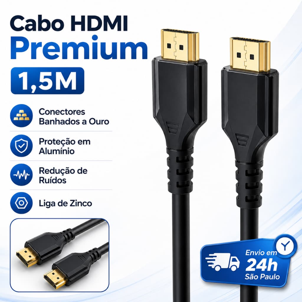 Cabo HDMI Premium 1,5 Metro para TV Notebook PC Monitor Projetor Áudio e Vídeo