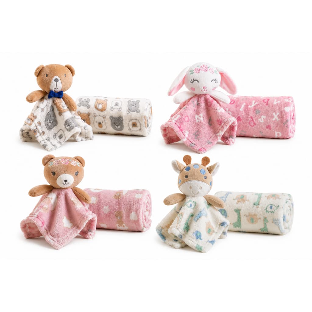 Kit 2 Peças Manta Cobertor de Bebê com Naninha Premium Infantil Menina Menino Macia