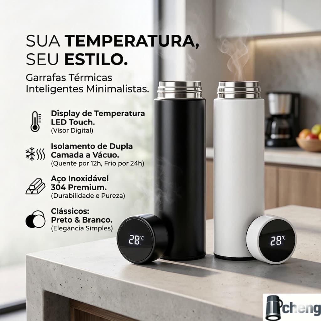 Garrafa Térmica Inteligente Com Sensor De Temperatura LED Digital Inox 500ml Copo De Água Café
