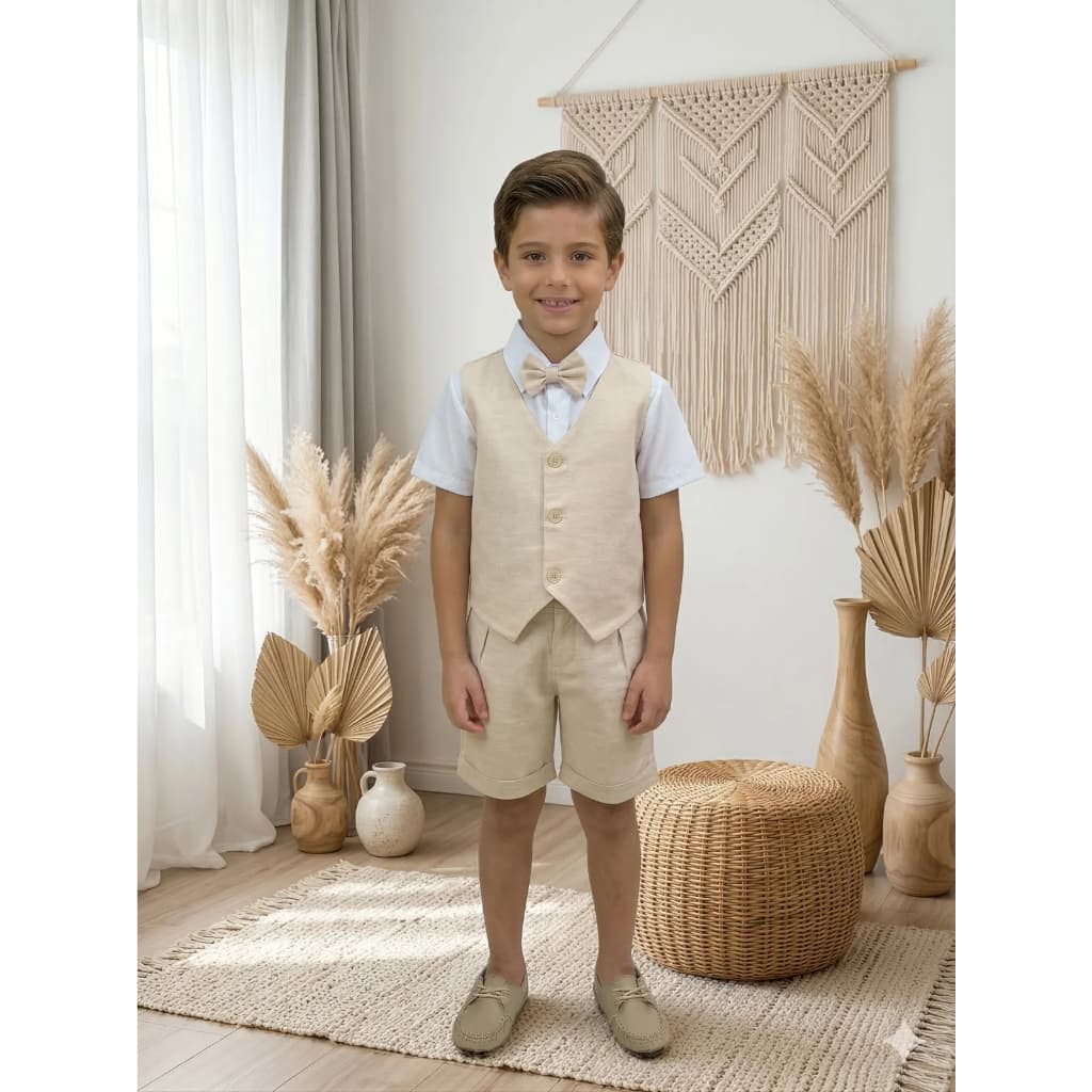 Conjunto Social Infantil Miss Cherry Leandro com Colete em Linho – Elegância para Casamentos, Batizados, Festas e Pajens
