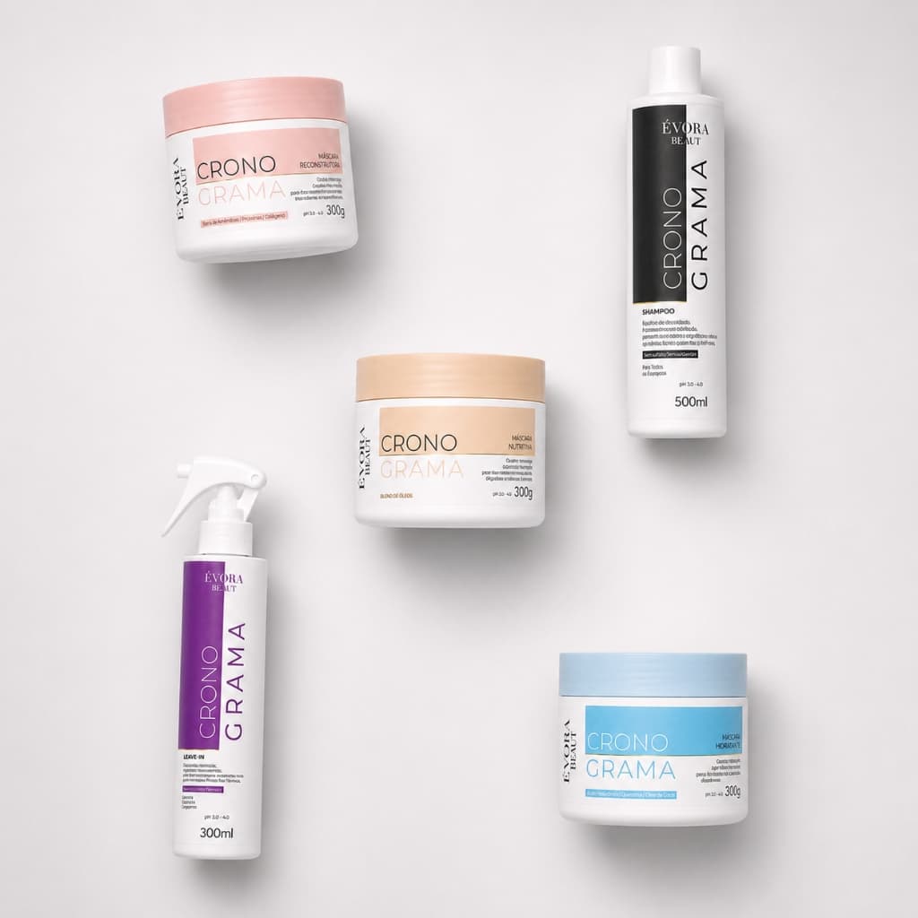Kit Cronograma Capilar Completo Évora Beaut Shampoo 500ml Leave-in 300ml Hidratação Completa Reconstrução Profissional
