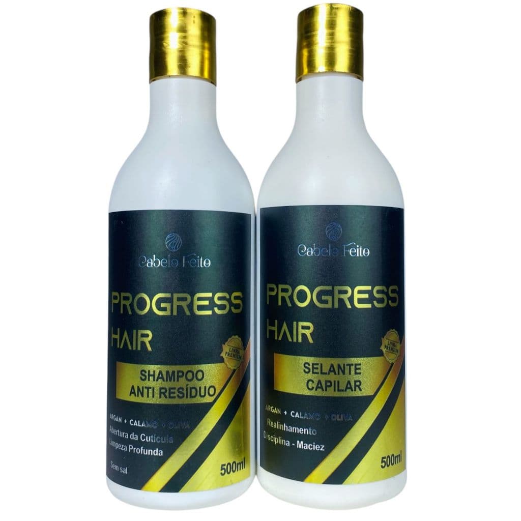 Kit Capilar Selagem Progress Hair Shampoo Anti Resíduo e Selante Capilar 500mL 2 Passos Cabelo Feito