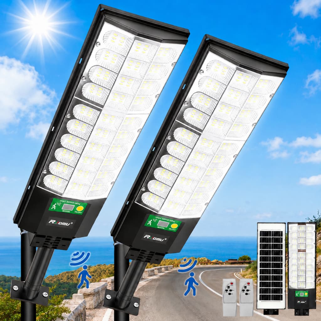 Kit 2 Powerful Solar Light 1000w 180 Led Solar Light Outdoor Lighting