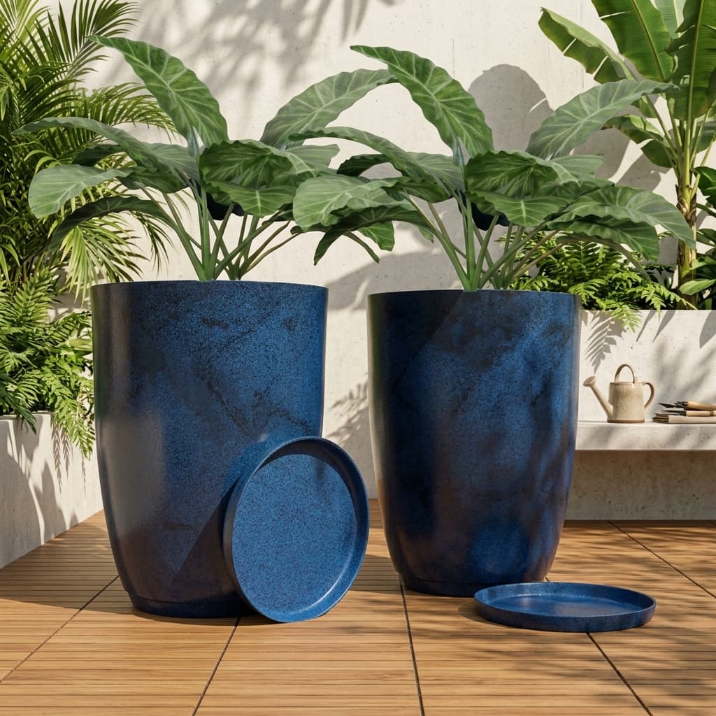 Kit com 2 Vasos Decorativo Redondo Liso Luxo Marmorizado com Prato varias cores