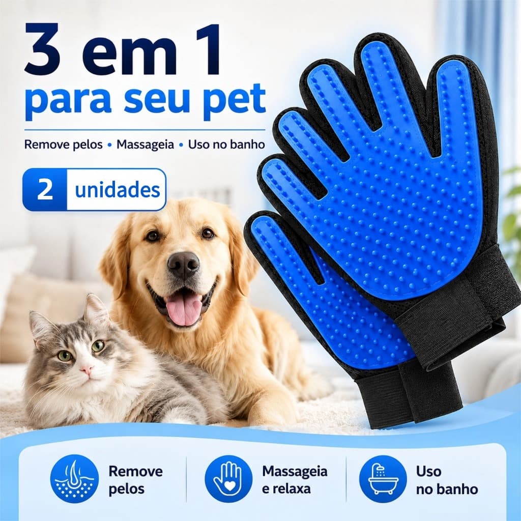 【Leve 2 pagando 1】Luva Pet Tira Pelos de Silicone para Cães e Gatos Escova Massageadora para Banho Ajustável