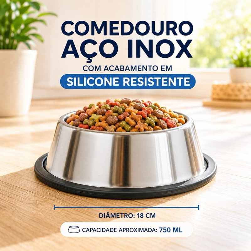 Comedouro Cães Gatos 750ml Comedouro Pet  de Inox 18cm para Cães e Gatos - Tigela Animais