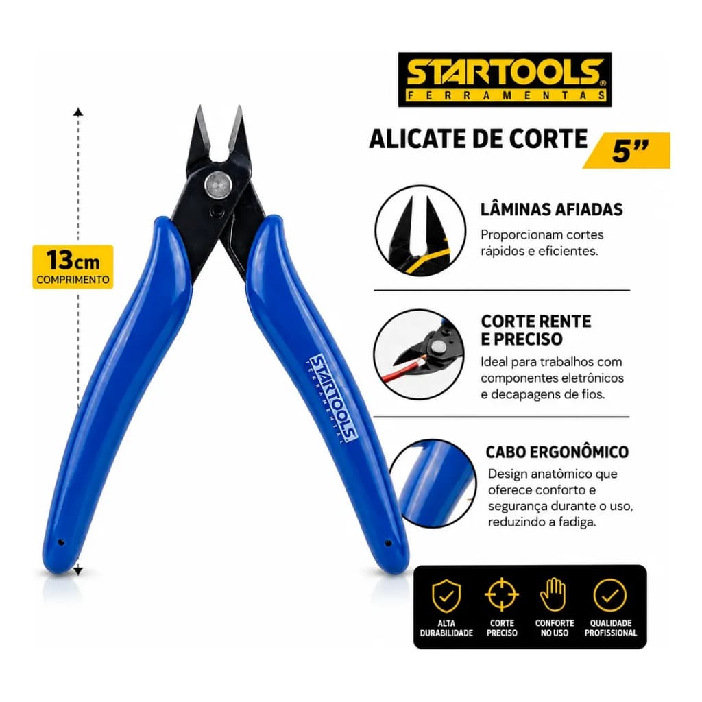 Alicate De Corte Diagonal Rente 5 Polegadas Desencapador de Fio Precisão Eletrônica Artesanato Mola Retorno