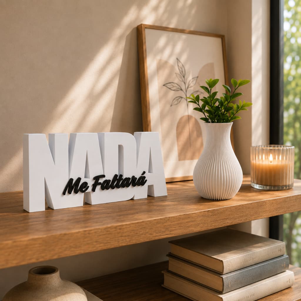 Kit Decorativo  NADA ME FALTARÁ - com vaso fé cristã letreiro minimalista moderno decoração design moderno presente