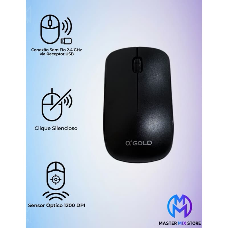 Mouse sem Fio Óptico A’Gold MS-05A Wireless Preto