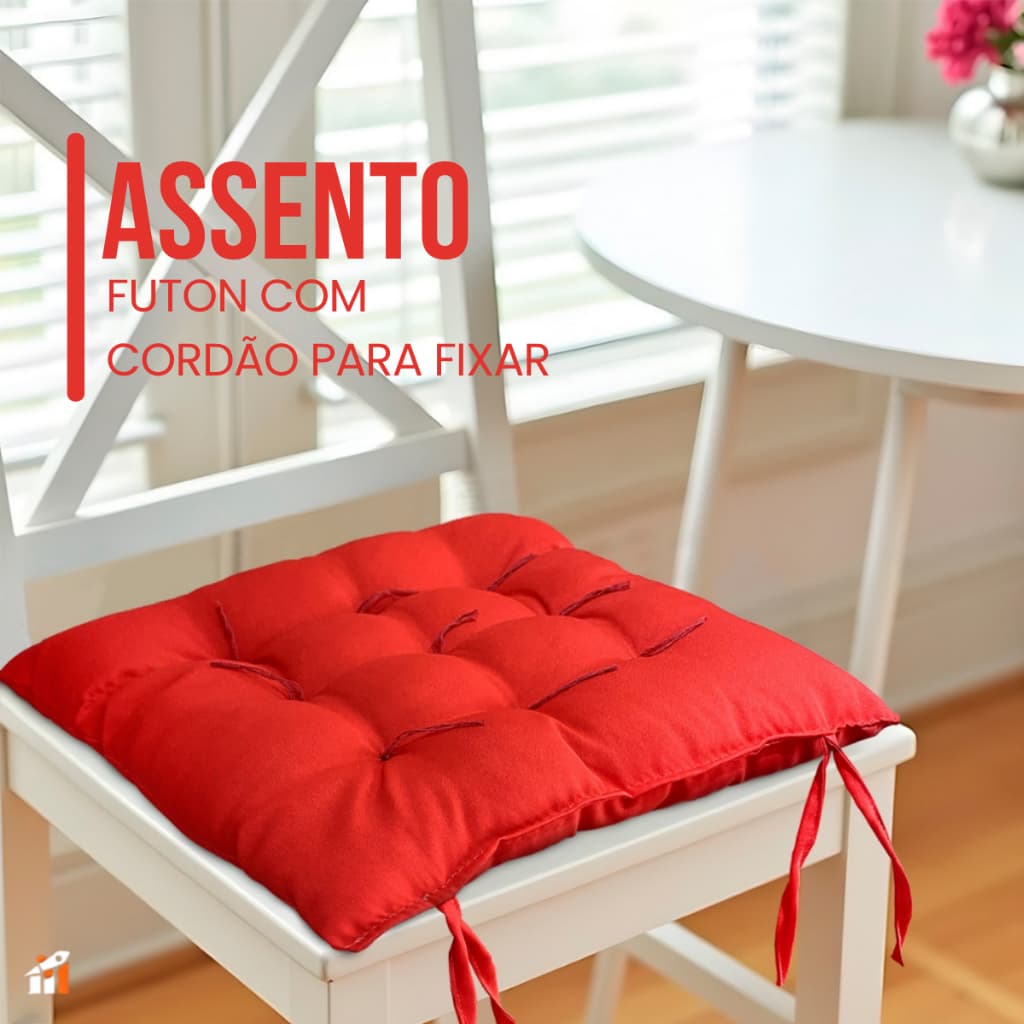 Assento Futon Oxford 40x40 cm Almofada para Cadeira com Amarração Confortável Diversas Cores