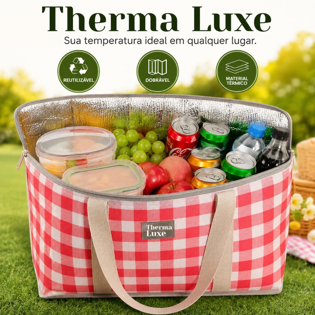 Therma Luxe Bolsa Térmica Dobrável 20L para Marmita Praia Viagem e Supermercado