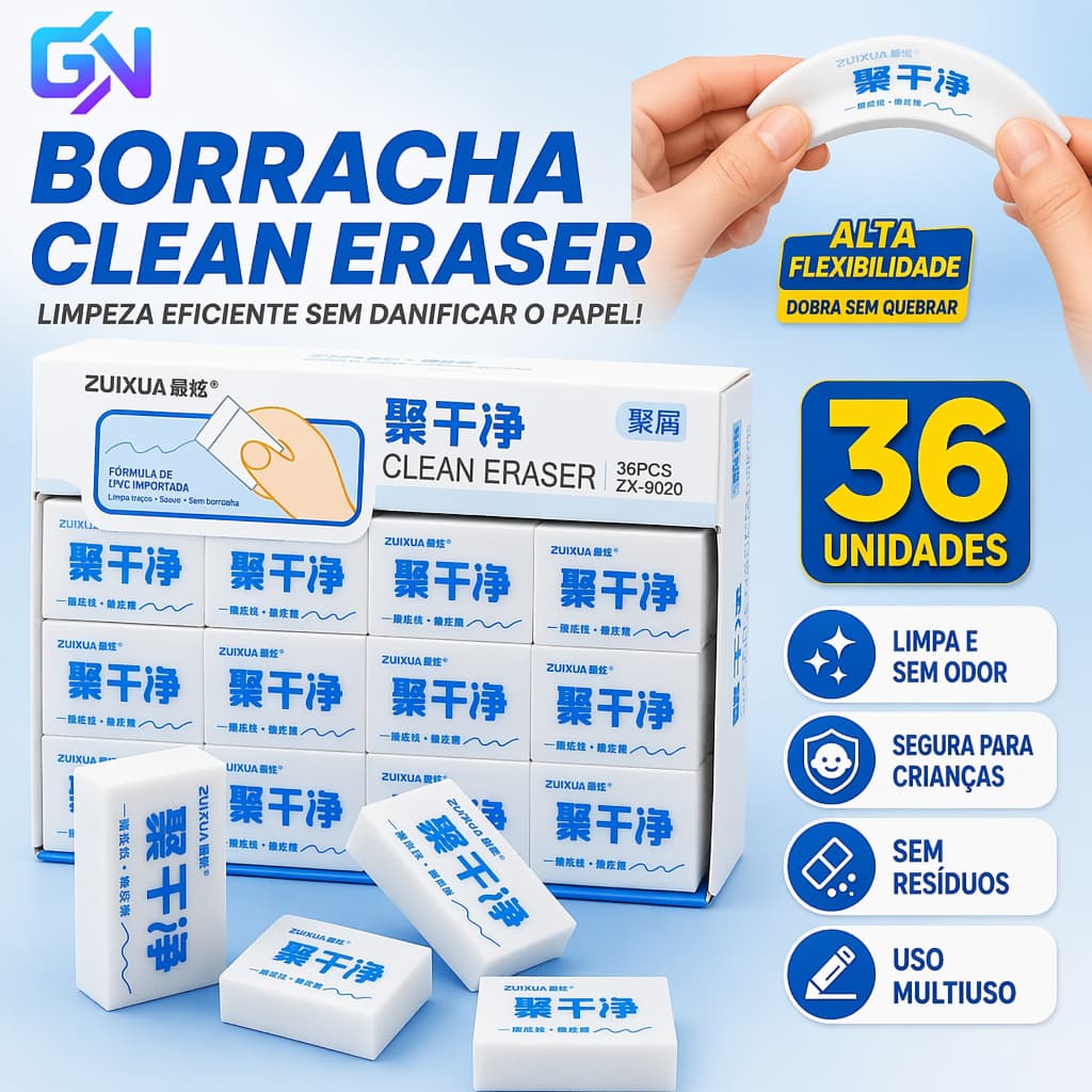 Kit 36 Borrachas Brancas Escolar Sem Resíduos para Desenho Escrita e Material Escolar