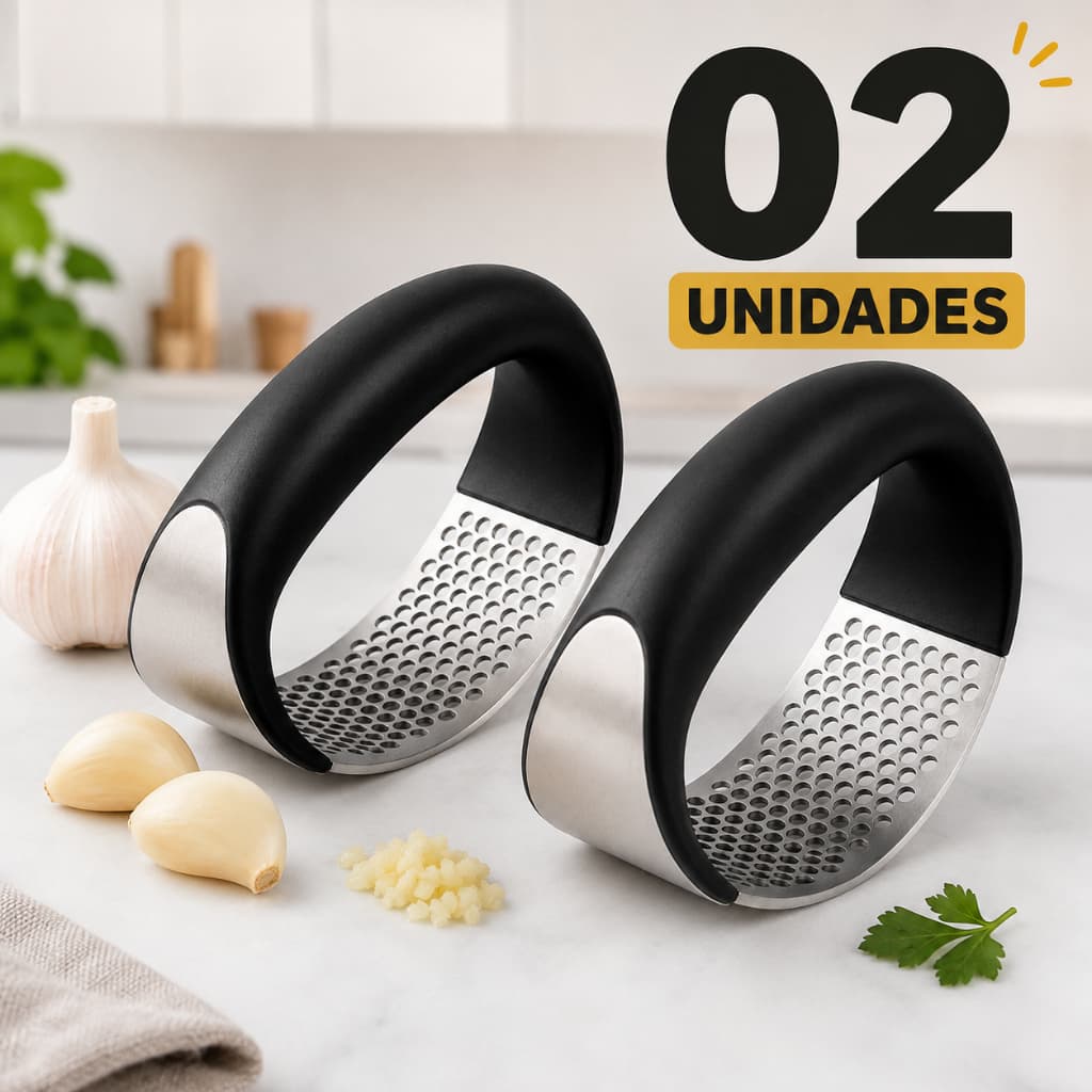 Espremedor de Alho Inox Manual Resistente com Pressão Rápida