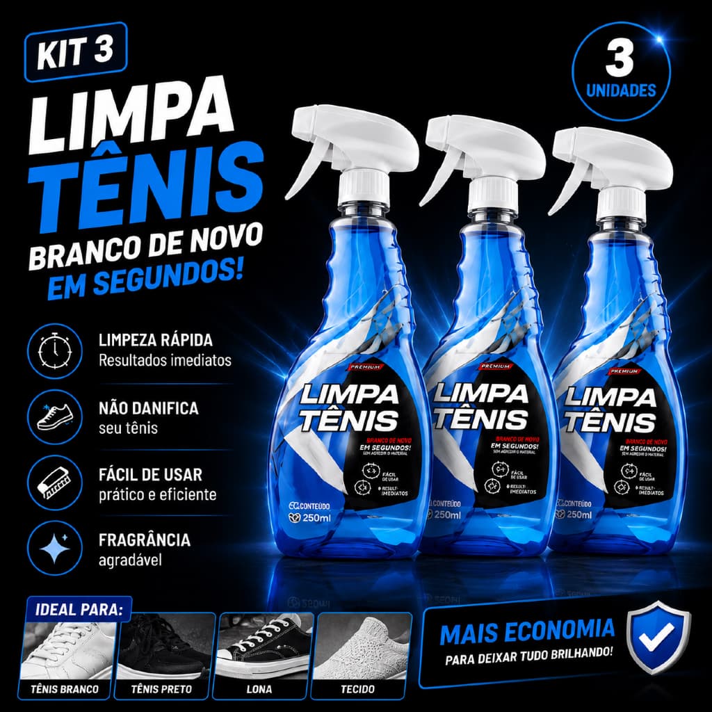 Kit 3 Limpa Tênis À Seco Spray Premium Provita 500ml Limpeza Profunda Remove Sujeira Pesada Encardido Solado Branco