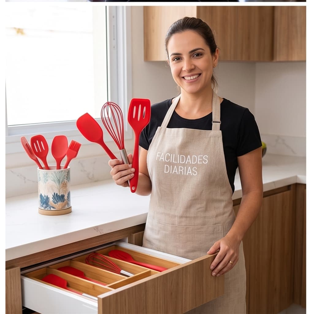 Kit Utensílios Cozinha Silicone 5 Peças Não Risca Panela