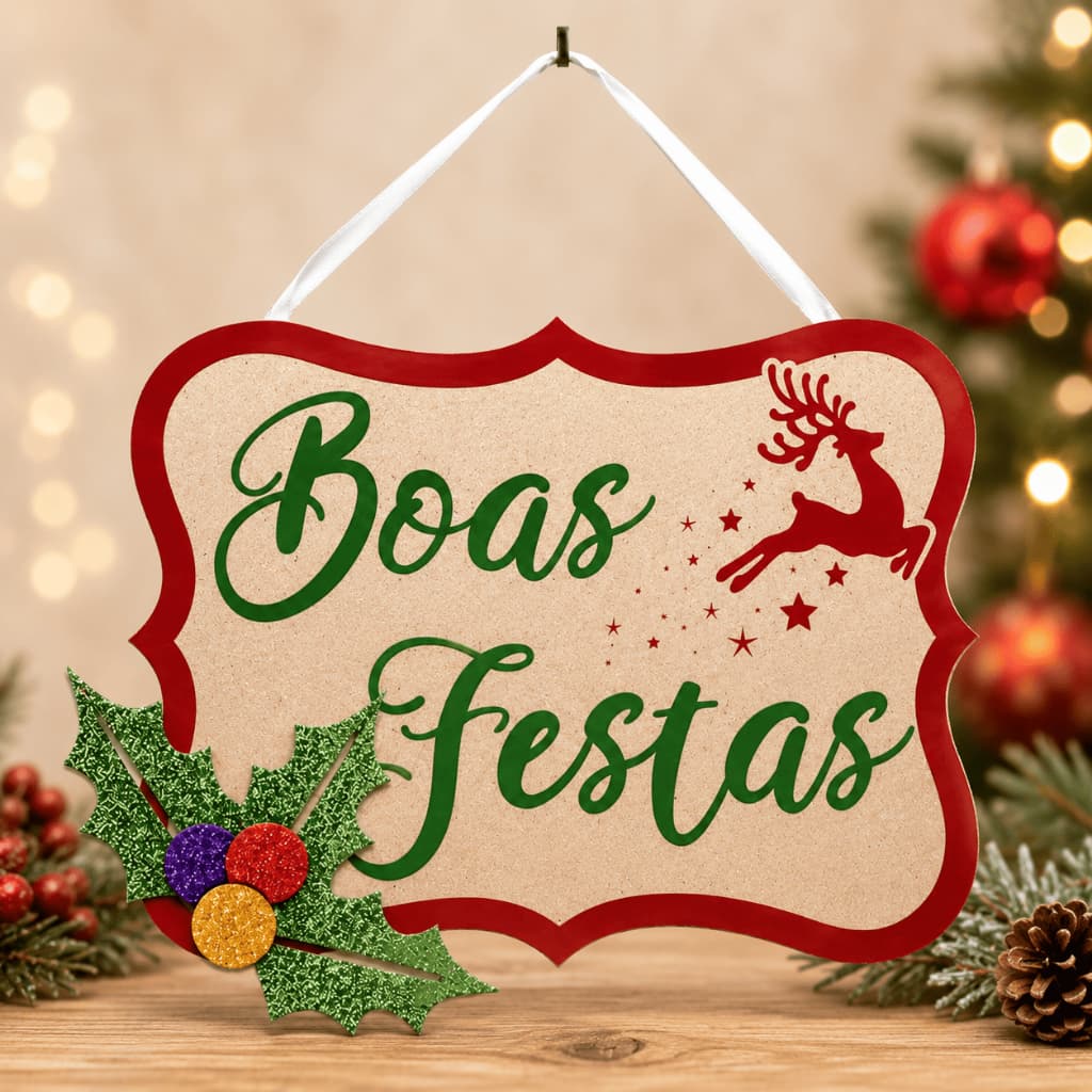 Placa Decorativa Boas Festas MDF Enfeite Natalino Para Porta Parede