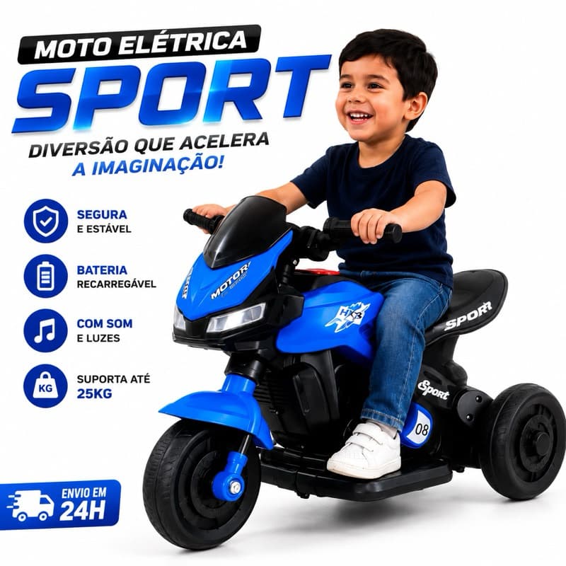 Moto Elétrica Infantil DARK Recarregavel Diversão e Segurança Para Crianças