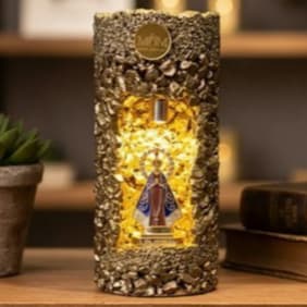 Vela Gruta Aromática Nossa Senhora Aparecida + 4 Refis | Artesanal Luxo | Folha de Ouro e Pedras