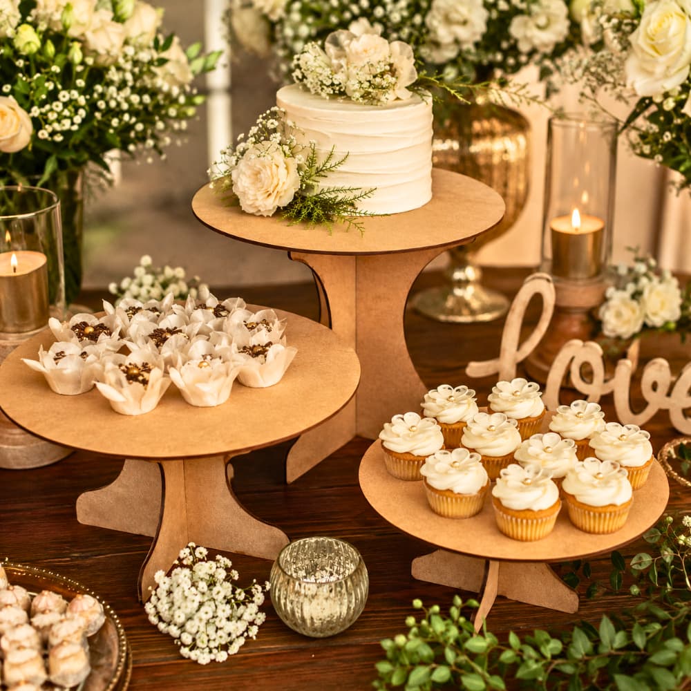Kit Com 3 Suportes Redondos Para Mesa Posta Festa E Vitrine Em MDF Cru De Alta Qualidade M164
