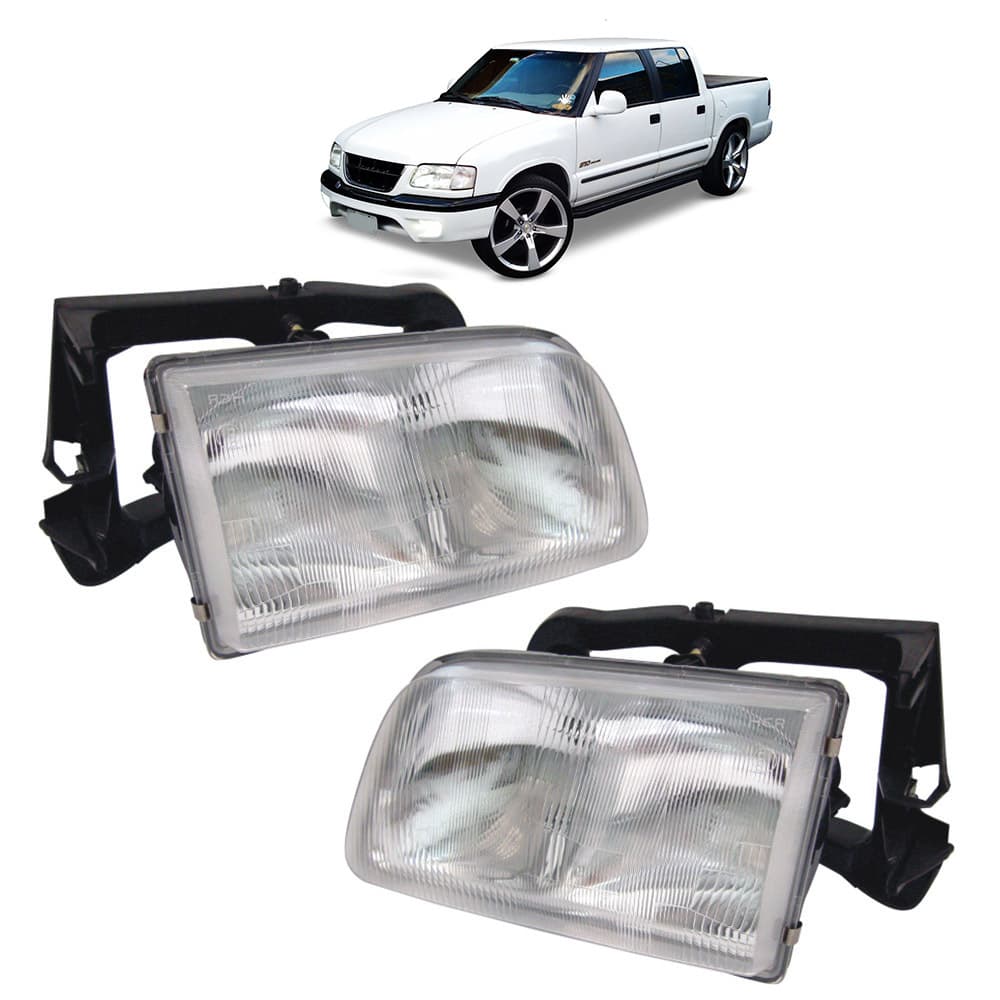 Farol S10 Blazer 1995 Até 2000 Foco Duplo Cromado Lente Raiada - Farol S-10 Blazer 1995 1996 1997 1998 1999 2000