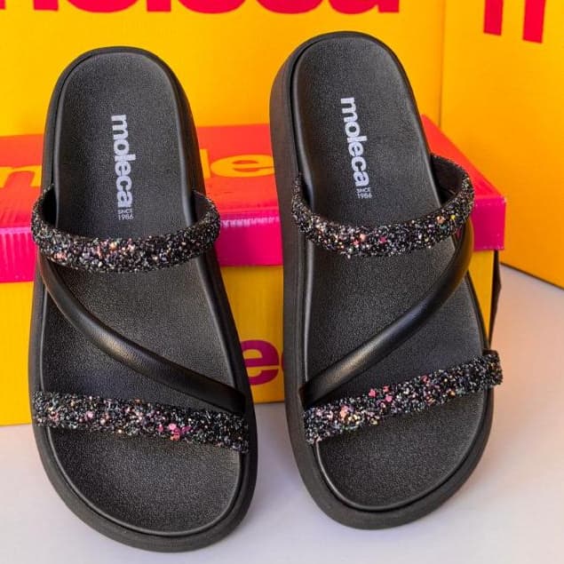 Papete Feminina Com Tiras Em Glitter Moleca original.