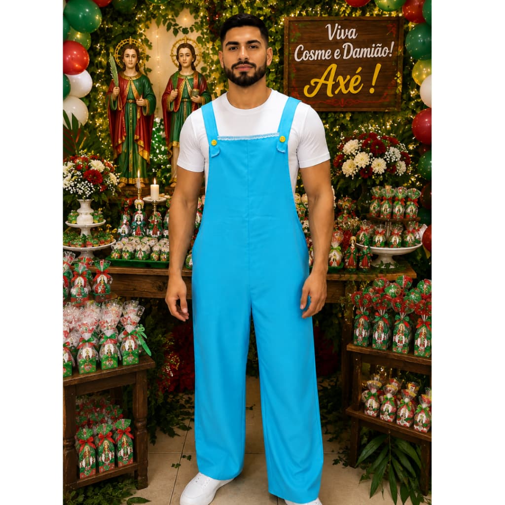 Roupa Macacão de Erê Ibeji Oxford Liso com Renda Modelo Premium do P ao GG