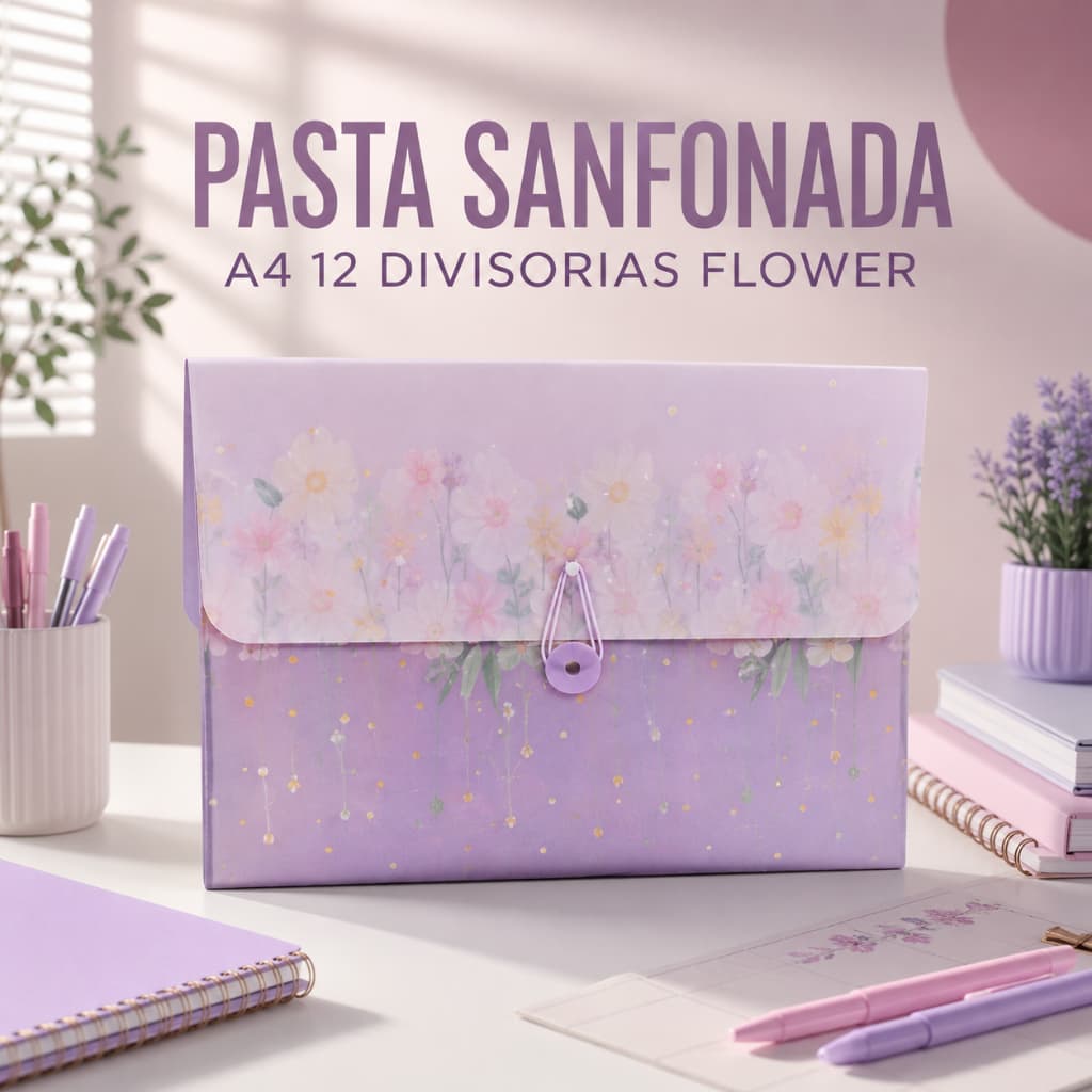 Pasta Sanfonada A4 Flower DAC 12 Divisórias para Escola, Escritório e Organização