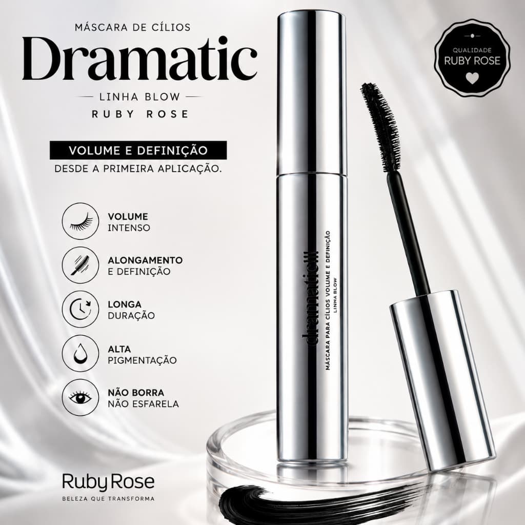 Máscara de Cílios Dramatic Linha Blow Ruby Rose Volume Alongamento Longa Duração