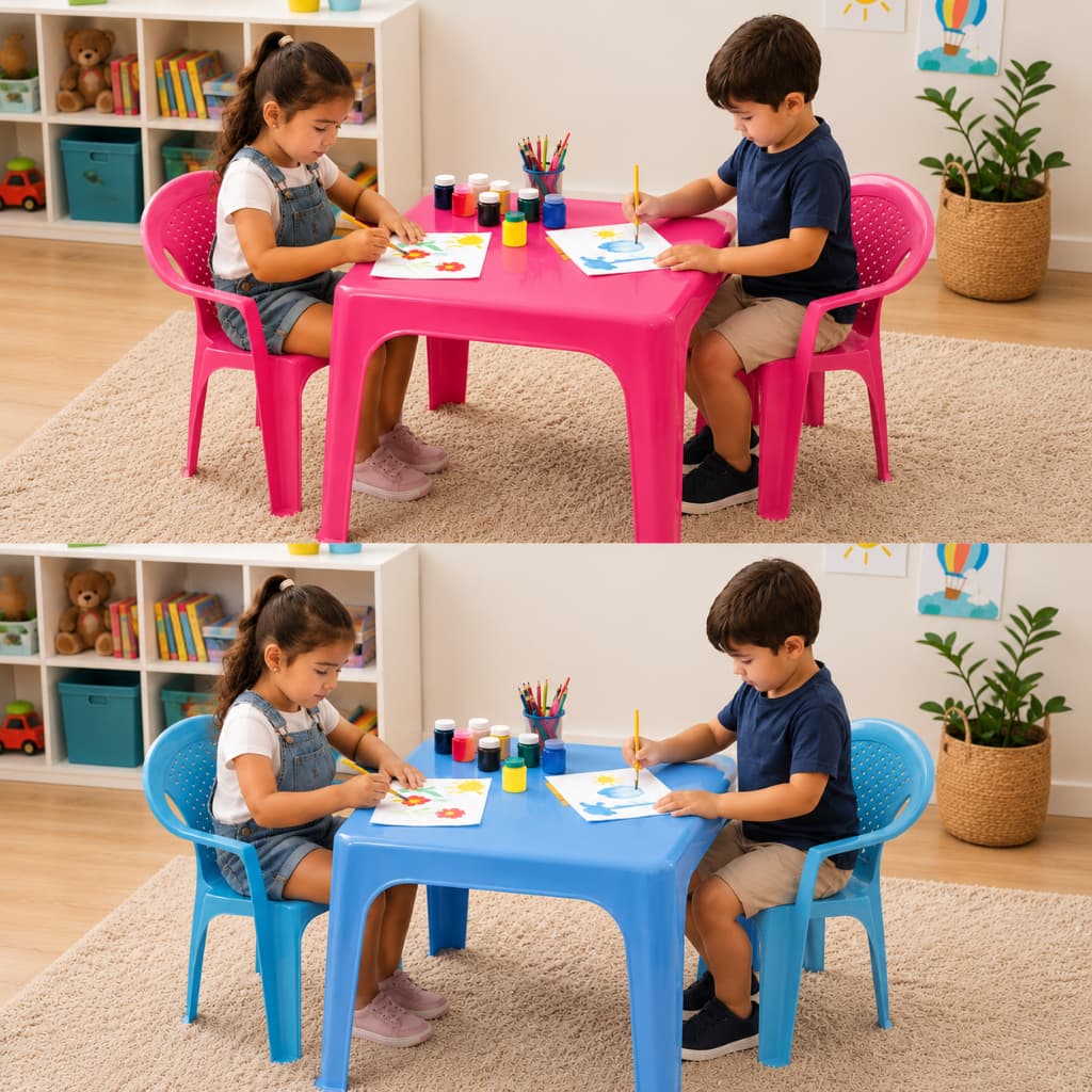 Kit Mesinha com 2 Cadeiras Plásticas Resistente Infantil Criança Brinquedoteca Rosa e Azul