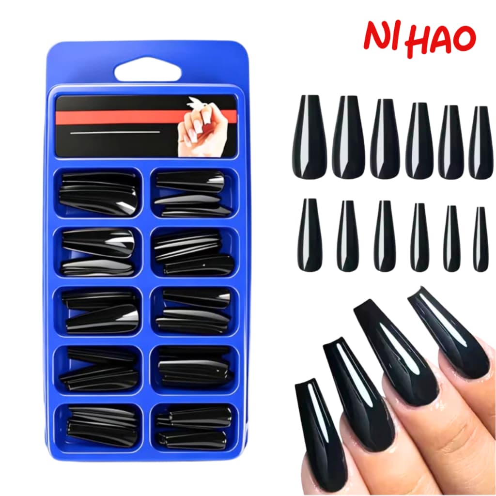 KIT 100 Unhas Tips Postiça Bailarina - Preto