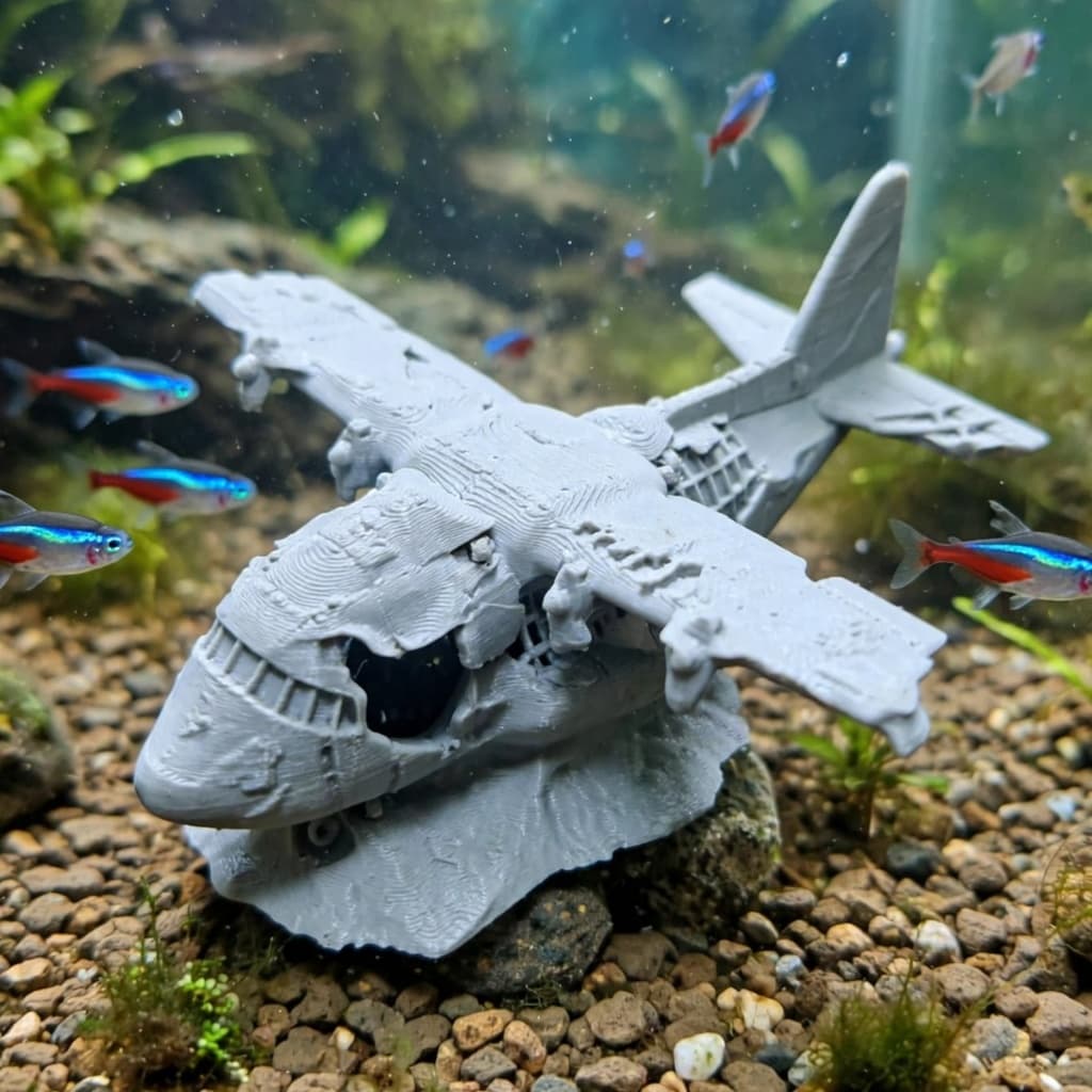 Enfeite Avião Destruído para Aquário Decoração Submarina PETG Atóxico