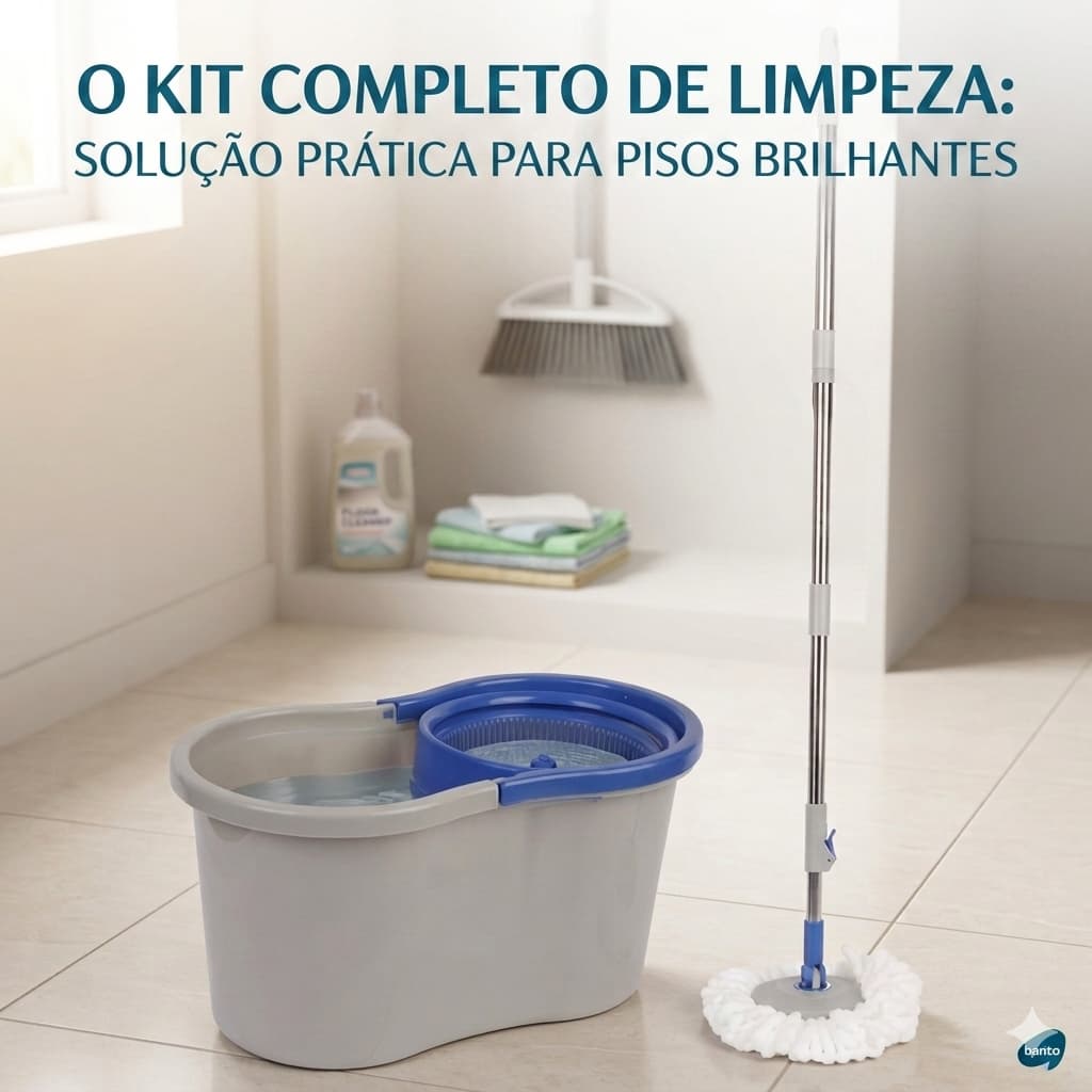 Esfregão Mop Giratório 360 Balde Duplo 8 litros Clean Tech Reforçado + Refil Microfibra Limpeza Prática