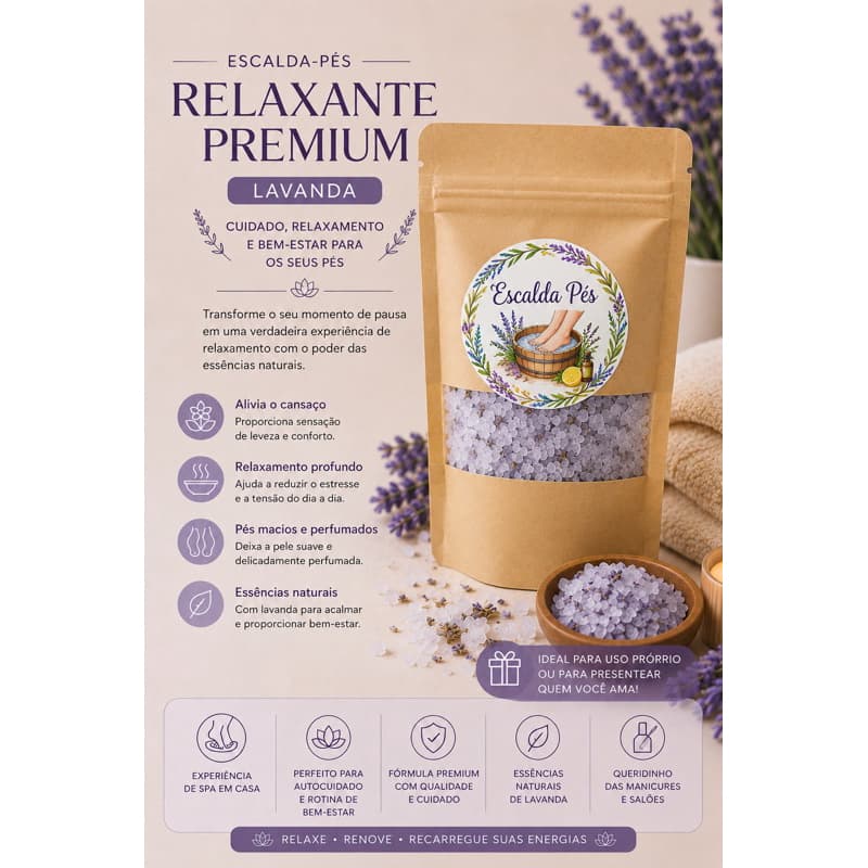Escalda-Pés Relaxante Premium Lavanda 100g Manicure Pedicure Uso Próprio Mimo cliente Presente