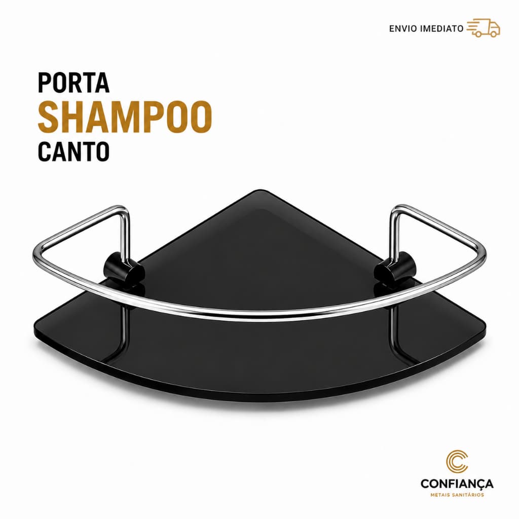 Porta Shampoo Para Banheiro Suporte De Vidro 6mm Fumê Canto Mesclado Anti Ferrugem