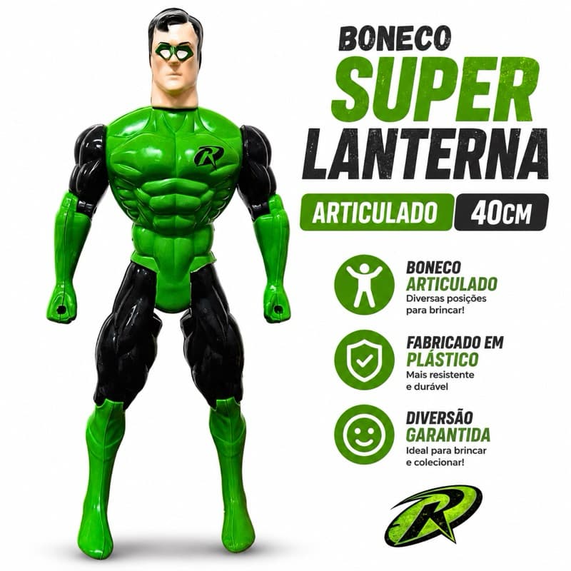 Boneco Super Lanterna 40cm Articulado Infantil Ação
