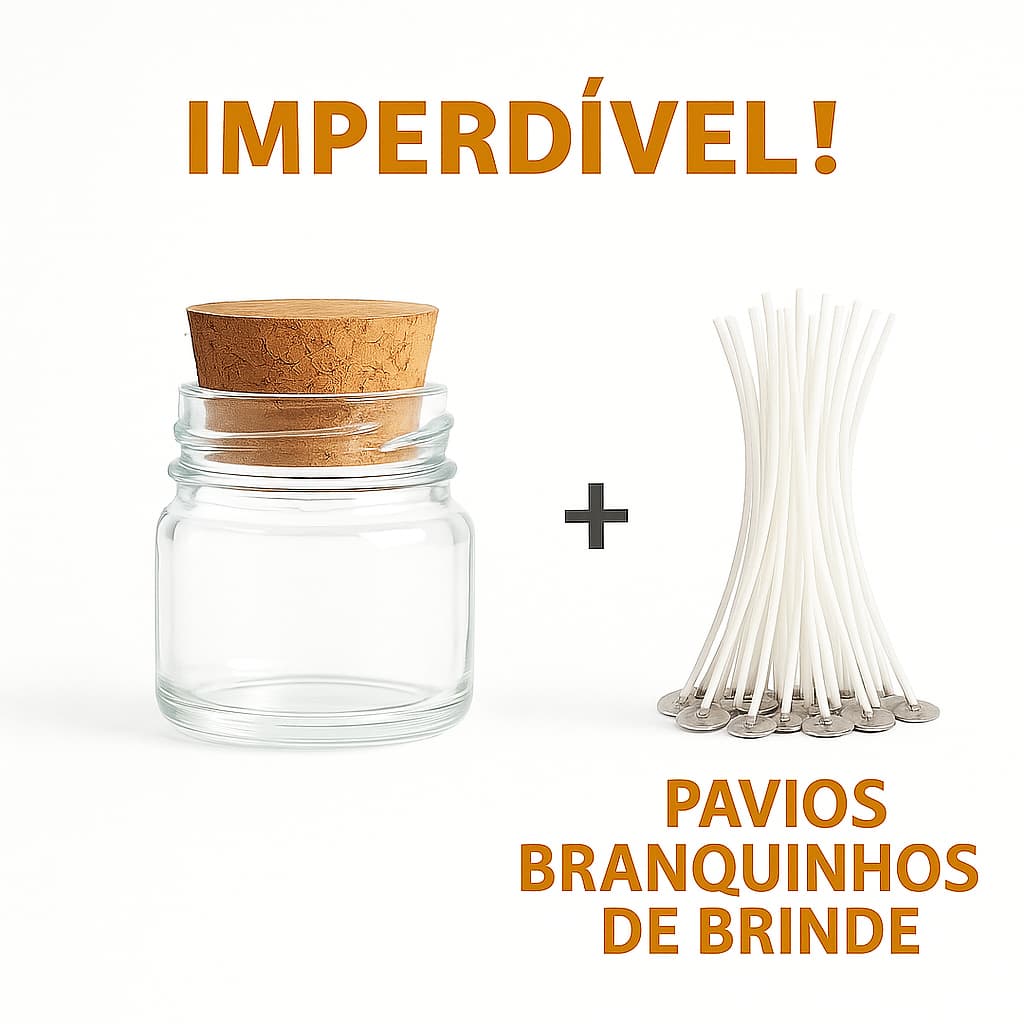 50 Potes P/ Vela C/ Rolha + 50 Pavios P/ Vela 10cm Branquinho c/ Ilhós Promoção