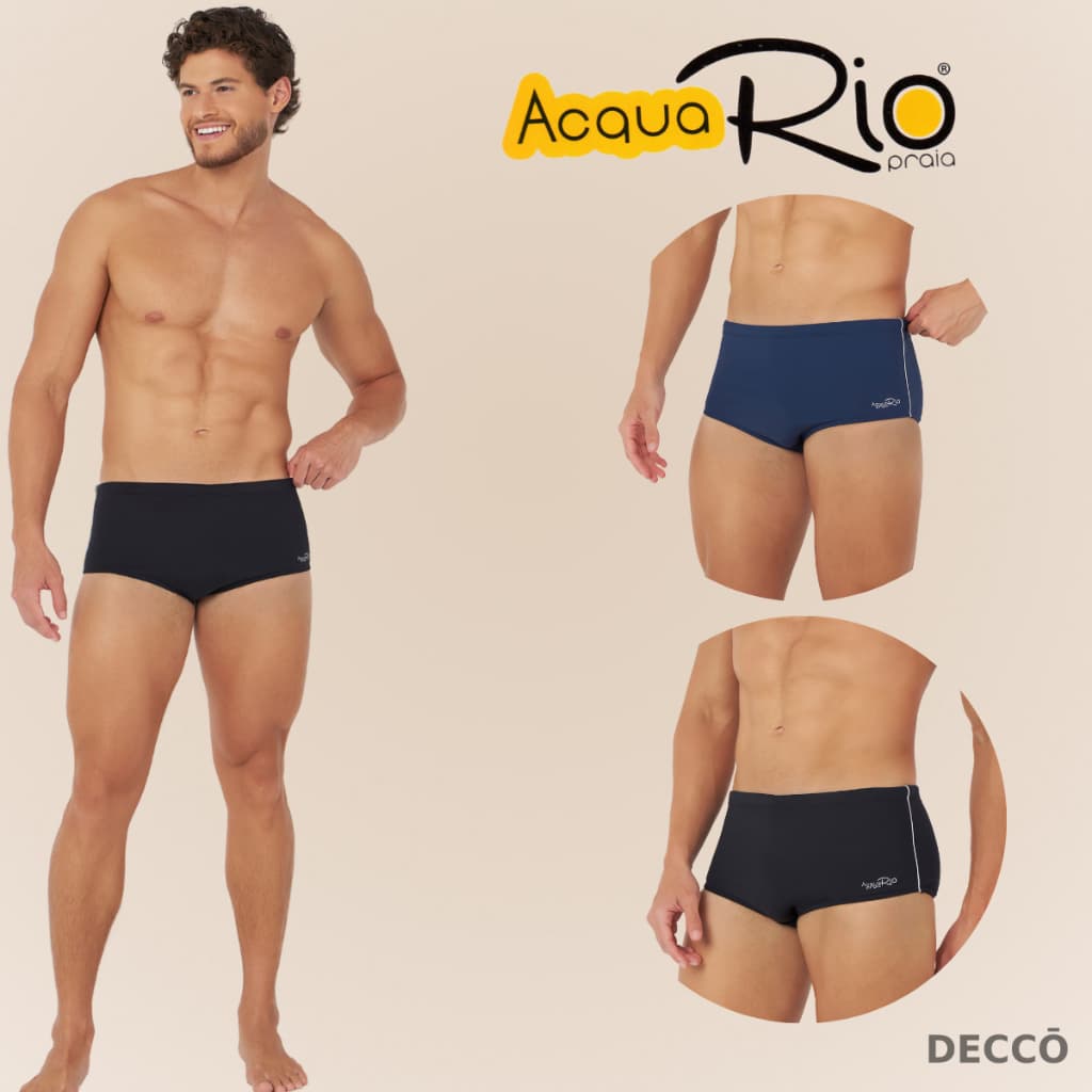 Sunga Slip Masculina Basica Acqua Rio Lisa com Cordao de Regulagem Sungao Uv 50+ Moda Praia Verao