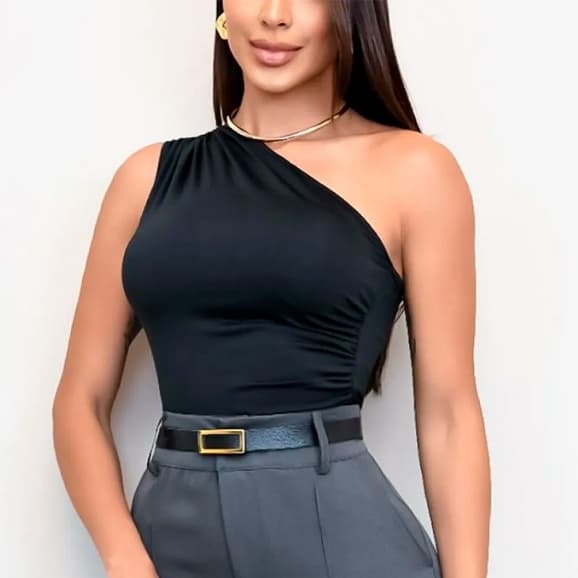 Body Feminino Mula Manca Regata Plissado Suplex Verão Luxo