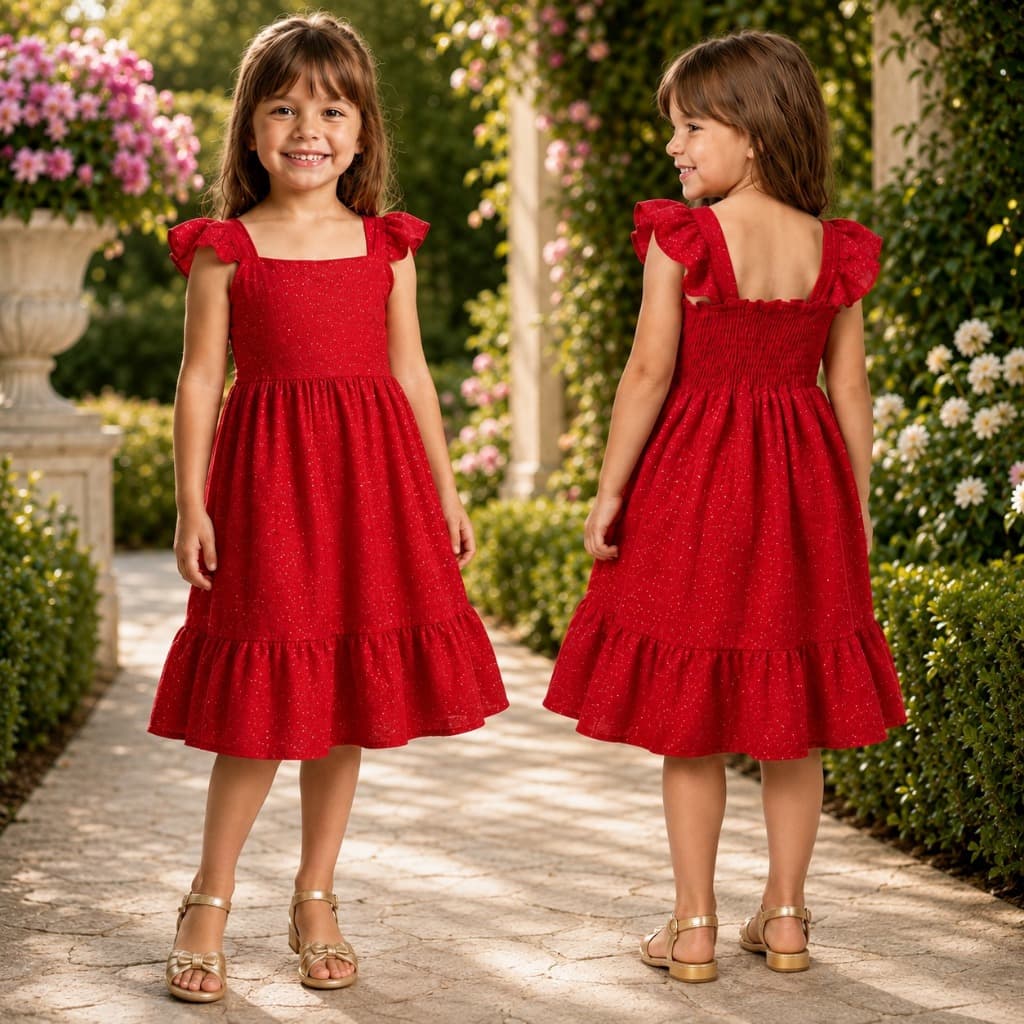 Vestido Vermelho Festa Infantil Princesa Rodado Elegante Luxo Menina Casamento Aniversário Babado