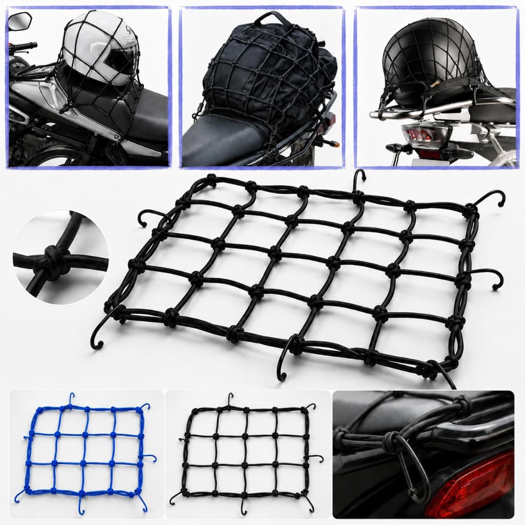 Rede Elástica 6 Ganchos 30cm Bagageiro Moto Para Carga Preto Vermelho Azul