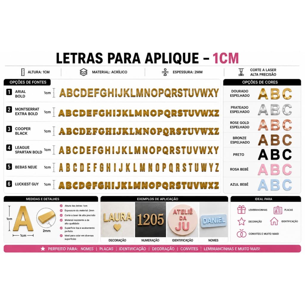 Aplique letras para laços (1cm), kit com 50 und