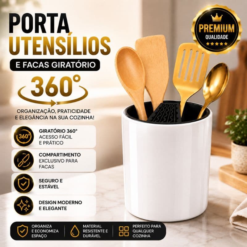 Porta Utensílios De Cozinha 360 Graus Giratório Organizador de Talheres Facas Garfos Colheres OGC-01