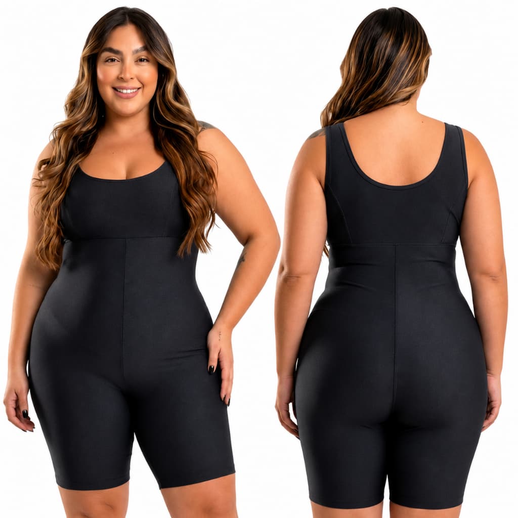 Macaquinho Feminino Curto Plus Size Fitness Bojo Academia Roupa Treino Compressão Zero Transparência