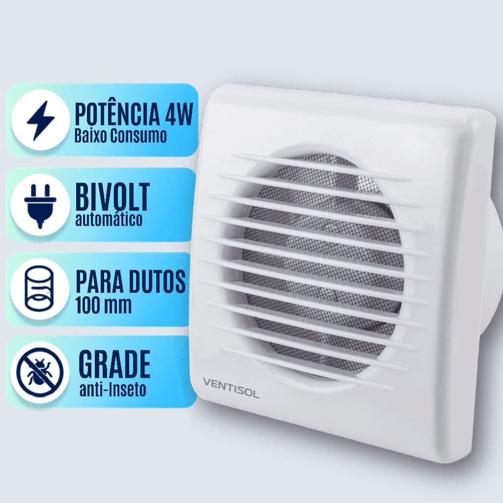 Exaustor Axial Ventilador Desumidificador De Ar Para Banheiro Cozinha Quarto 100mm Bivolt Ventisol