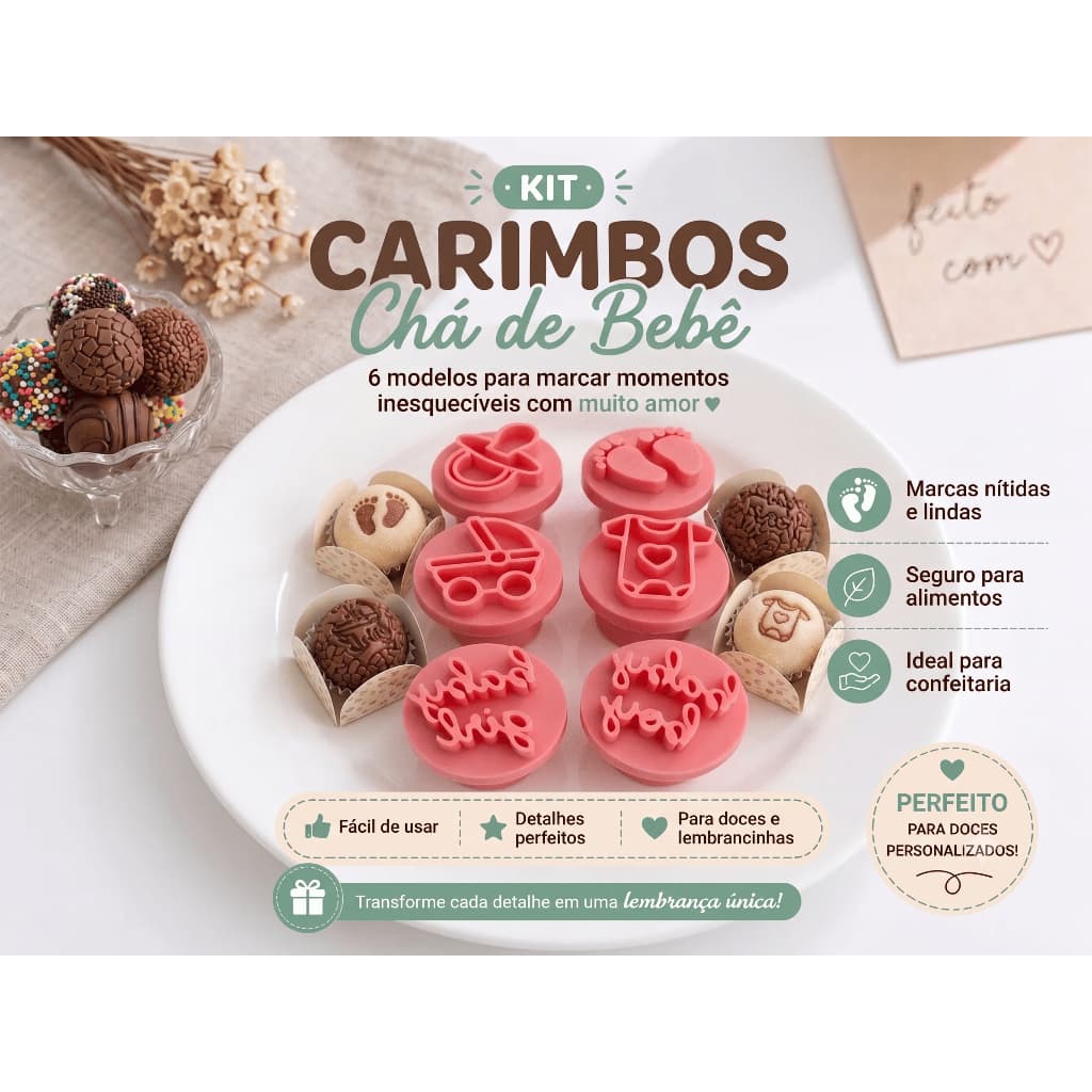 Kit Carimbo Marcador Brigadeiros CHA DE BEBE REVELAÇÃO Nenem Molde Festa Confeitaria Aniversario Brigadeiro