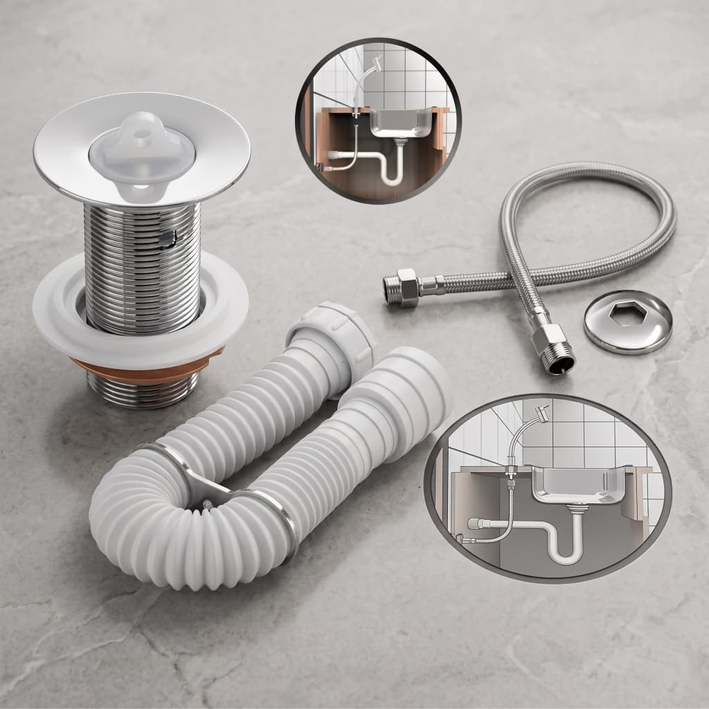 Kit Sifão + Válvula 7/8 + Engate Inox - Conjunto Para Banheiro